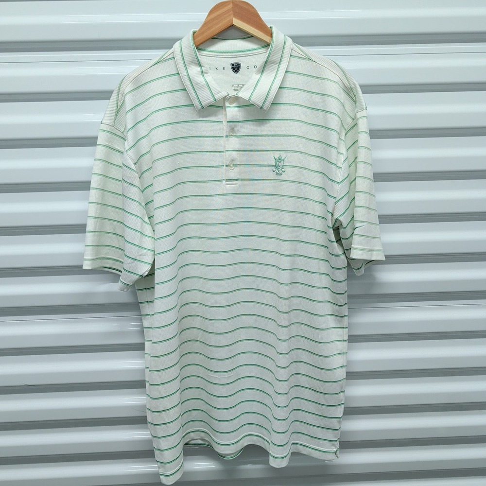 Nike Golf Size XL Mens White Green Striped Fit Dry Short Sleeve Polo Shirt Crest — photo 3
